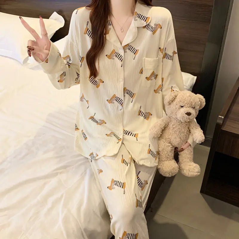 Sausage Dog Japanese Cartoon Pajamas For Women - www.Shopthatapp.com