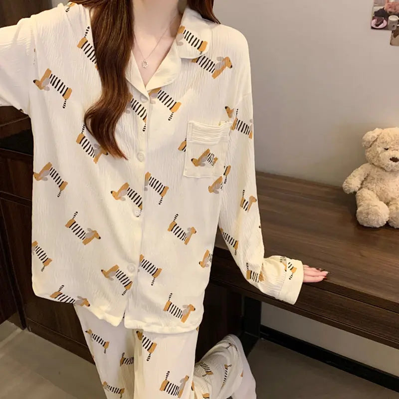 Sausage Dog Japanese Cartoon Pajamas For Women - www.Shopthatapp.com #