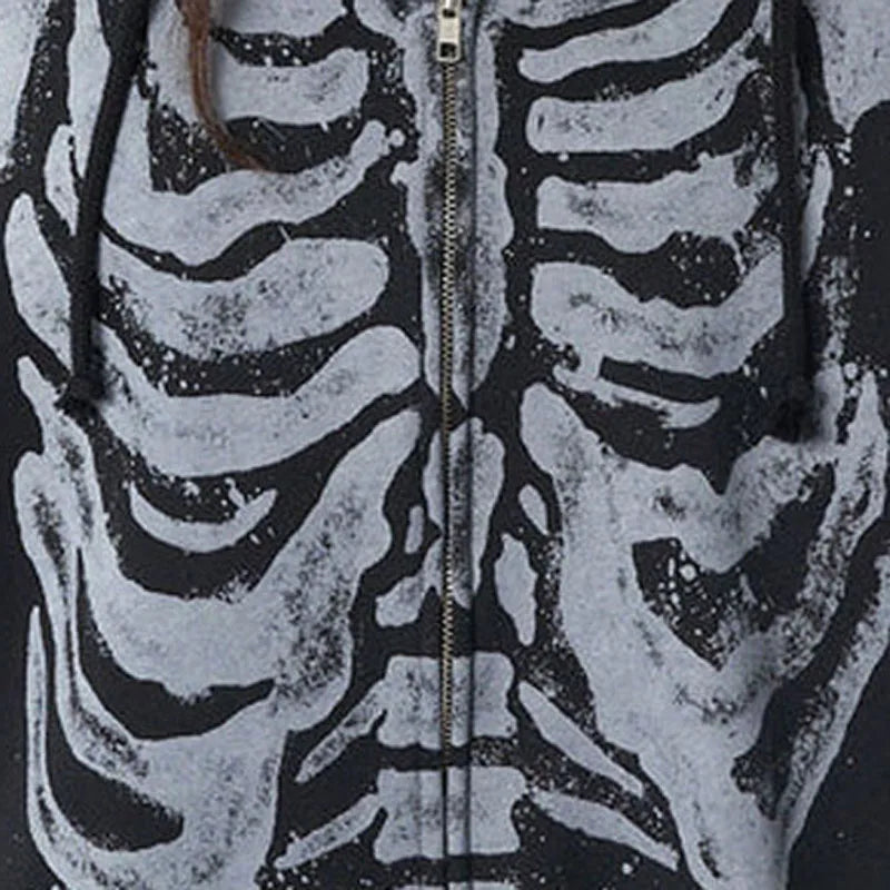 Women's Dark Aesthetic Hoodies Gothic Punk Skull Print Sweatshirt Long Sleeves Casual Hooded Coat y2k Fairycore Grunge Clothes - www.Shopthatapp.com