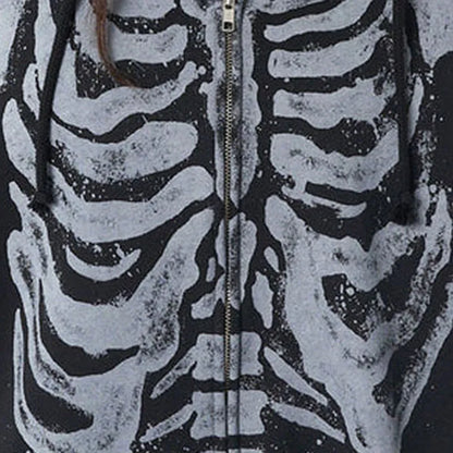 Women's Dark Aesthetic Hoodies Gothic Punk Skull Print Sweatshirt Long Sleeves Casual Hooded Coat y2k Fairycore Grunge Clothes - www.Shopthatapp.com