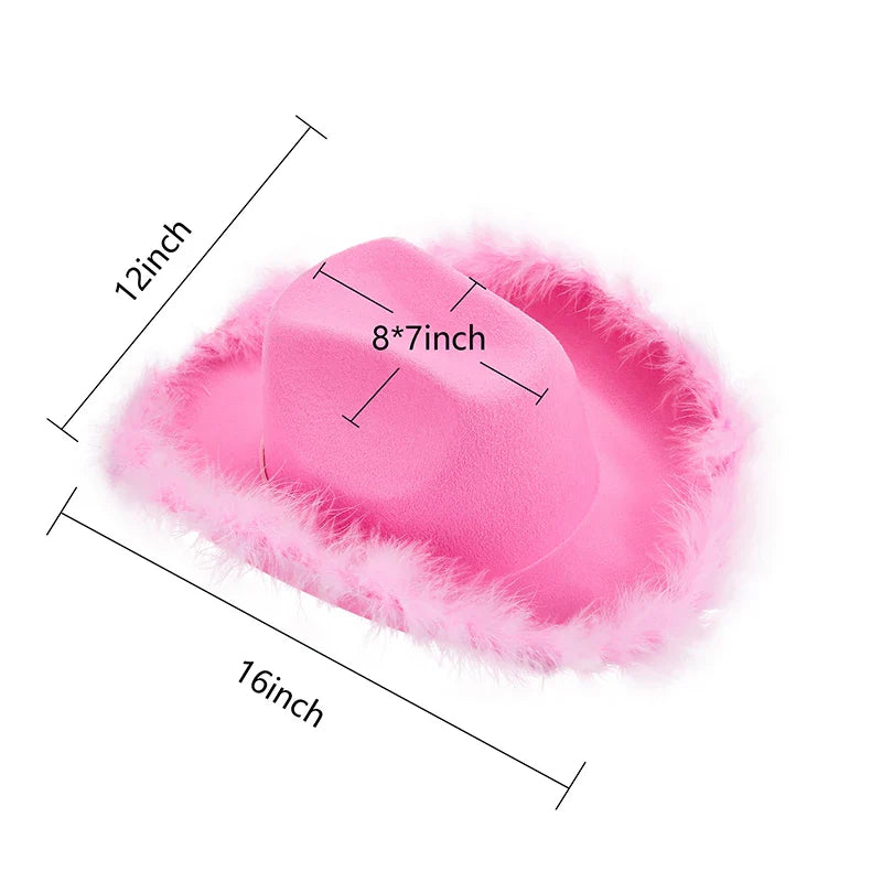 2024 Fashion Women´s Party Hats Cowboy Hat Adult Solid Color Furry Trim Wide Brim Hat Female Cap for Dating Party - www.Shopthatapp.com