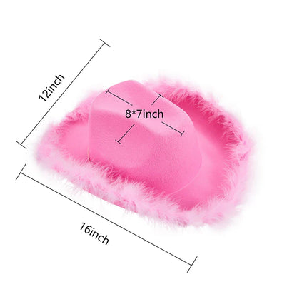 2024 Fashion Women´s Party Hats Cowboy Hat Adult Solid Color Furry Trim Wide Brim Hat Female Cap for Dating Party - www.Shopthatapp.com