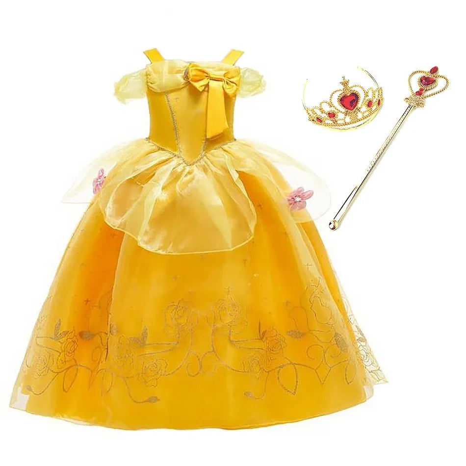 Girl Belle Dress Up Sleeveless Floral Children Party Princess Costume Kids Beauty and The Beast Halloween Carnival Outfit Clothe - www.Shopthatapp.com