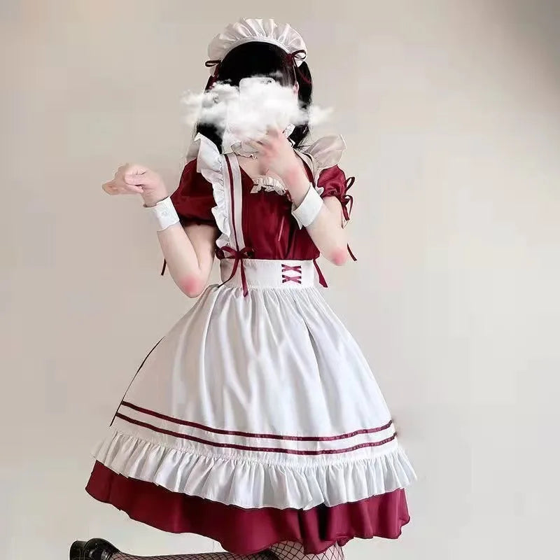 Women's Dress Red White Lolita Maid Costume Cosplay Costumes Cute Dress Sexy French Apron Uniform Cafe Maid Party Skirt - www.Shopthatapp.com