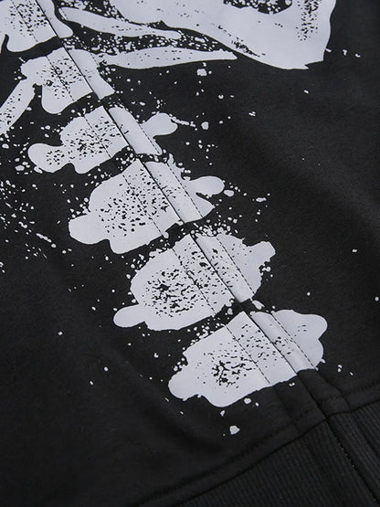 Women's Dark Aesthetic Hoodies Gothic Punk Skull Print Sweatshirt Long Sleeves Casual Hooded Coat y2k Fairycore Grunge Clothes - www.Shopthatapp.com