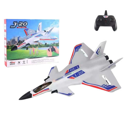 2.4GHz J20 RC Fighter Jet with Cool Lights - Remote Control Fixed-Wing Aircraft Made of Durable Foam - Model Glider Toy with Auto-Balance Feature and 300 Meter Range - www.Shopthatapp.com