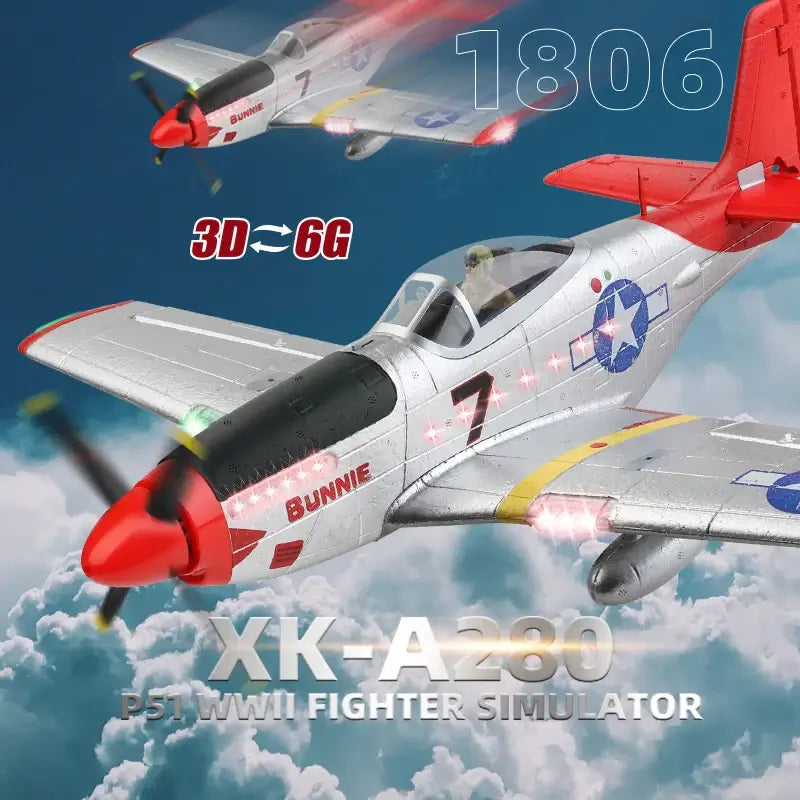 Wltoys XK A280 RC Plane P51D, 3D/6G LED, 2.4GHz, Brushless Motor, 560mm Wing - www.Shopthatapp.com