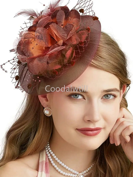 Lady Fancy Mesh Wedding Fascinators Hats for Womens Headwear Veil Flower Cocktail Tea Party Church Derby Hat Chapeu Feminino - www.Shopthatapp.com