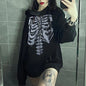 Women's Dark Aesthetic Hoodies Gothic Punk Skull Print Sweatshirt Long Sleeves Casual Hooded Coat y2k Fairycore Grunge Clothes - www.Shopthatapp.com
