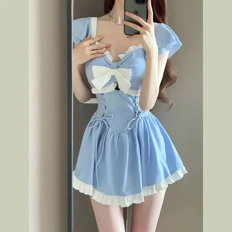 Women's Swimsuit 2025 One-piece Summer New Conservative Belly-covering Sweet Boxer-angle High-end Swimsuit - www.Shopthatapp.com