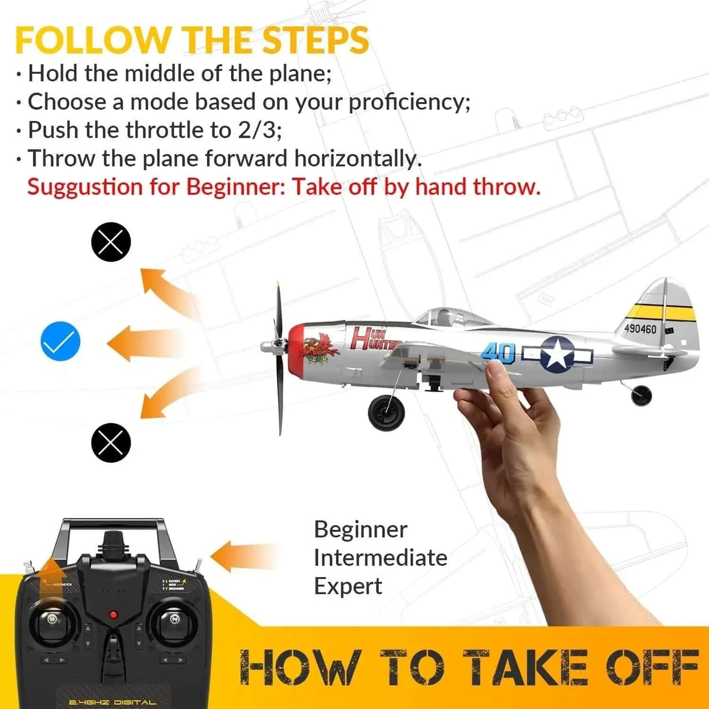 P47 Thunderbolt Warbird RC Fighter, 4Ch RTF with Xpilot, One Key Aerobatics - www.Shopthatapp.com