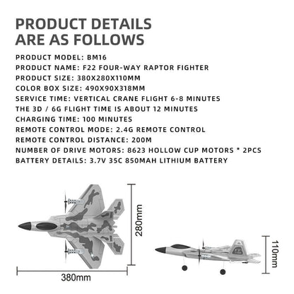 Fixed Wing 2.4G 4 Channel Kid Boy Gift BM16 for F22 Raptor RC Glider Plane Toy EPP Foam Remote Control Airplane - www.Shopthatapp.com