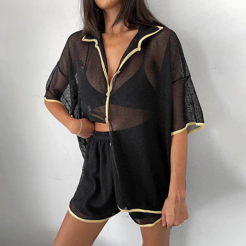 See-through Cardigan Pajamas Two-piece Set For Women - www.Shopthatapp.com