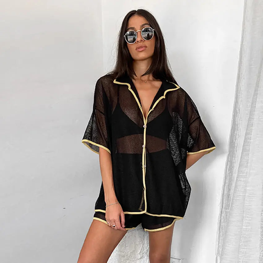 See-through Cardigan Pajamas Two-piece Set For Women - www.Shopthatapp.com