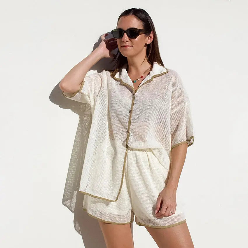 See-through Cardigan Pajamas Two-piece Set For Women - www.Shopthatapp.com