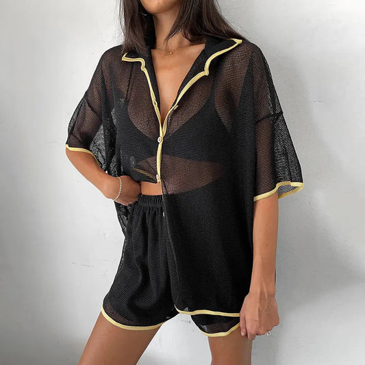 See-through Cardigan Pajamas Two-piece Set For Women - www.Shopthatapp.com #
