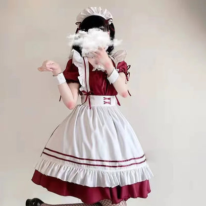 Women's Dress Red White Lolita Maid Costume Cosplay Costumes Cute Dress Sexy French Apron Uniform Cafe Maid Party Skirt - www.Shopthatapp.com