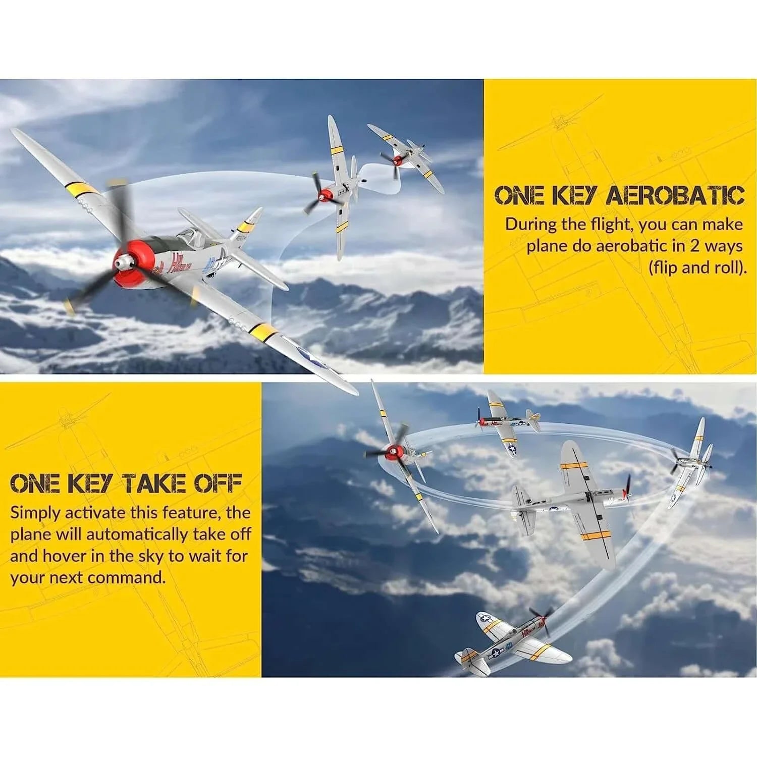 P47 Thunderbolt Warbird RC Fighter, 4Ch RTF with Xpilot, One Key Aerobatics - www.Shopthatapp.com