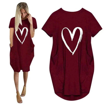 Short Sleeve Dress Valentine's Day Heart Print - www.Shopthatapp.com