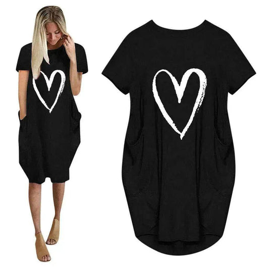 Short Sleeve Dress Valentine's Day Heart Print - www.Shopthatapp.com