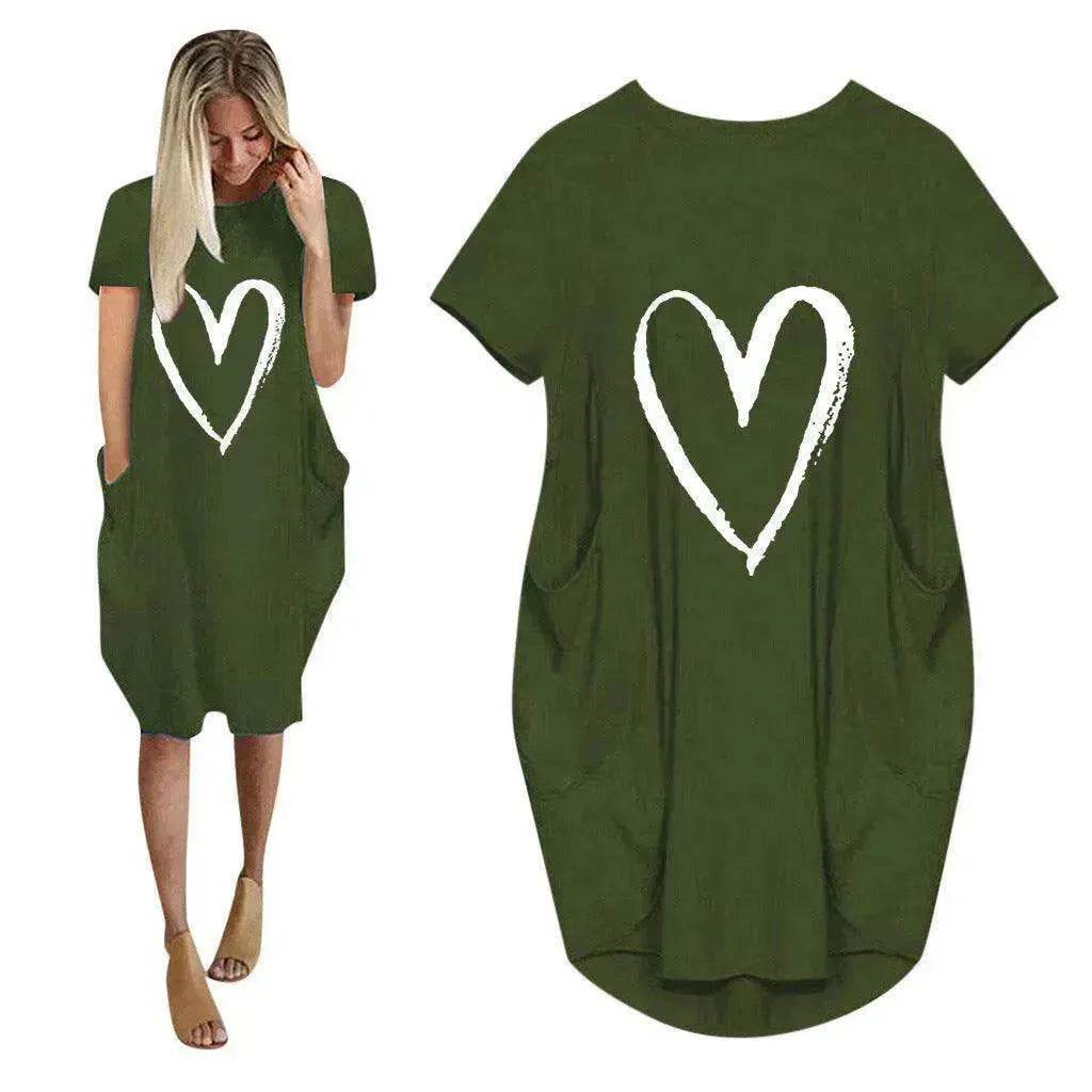 Short Sleeve Dress Valentine's Day Heart Print - www.Shopthatapp.com