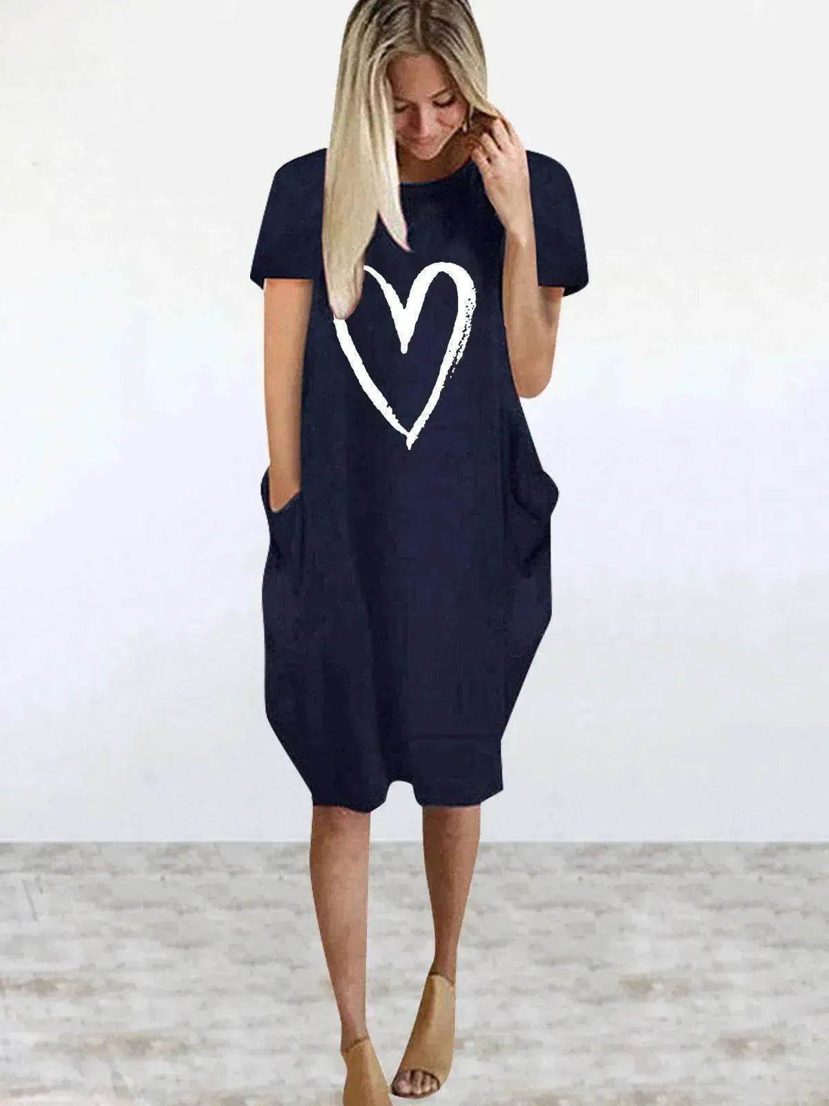 Short Sleeve Dress Valentine's Day Heart Print - www.Shopthatapp.com