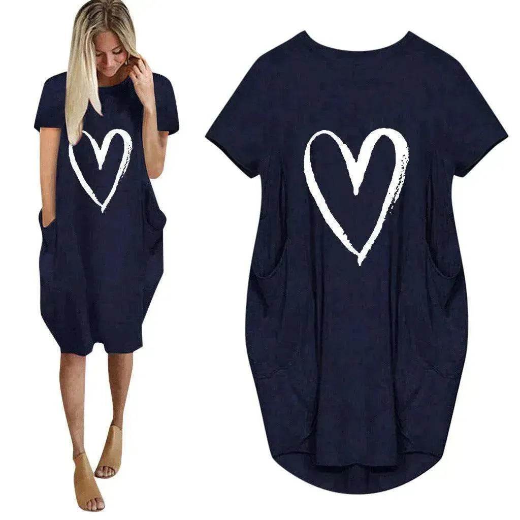 Short Sleeve Dress Valentine's Day Heart Print - www.Shopthatapp.com