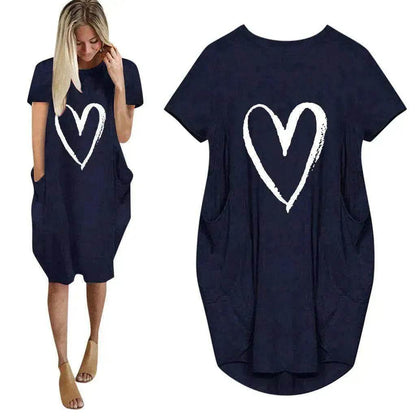 Short Sleeve Dress Valentine's Day Heart Print - www.Shopthatapp.com