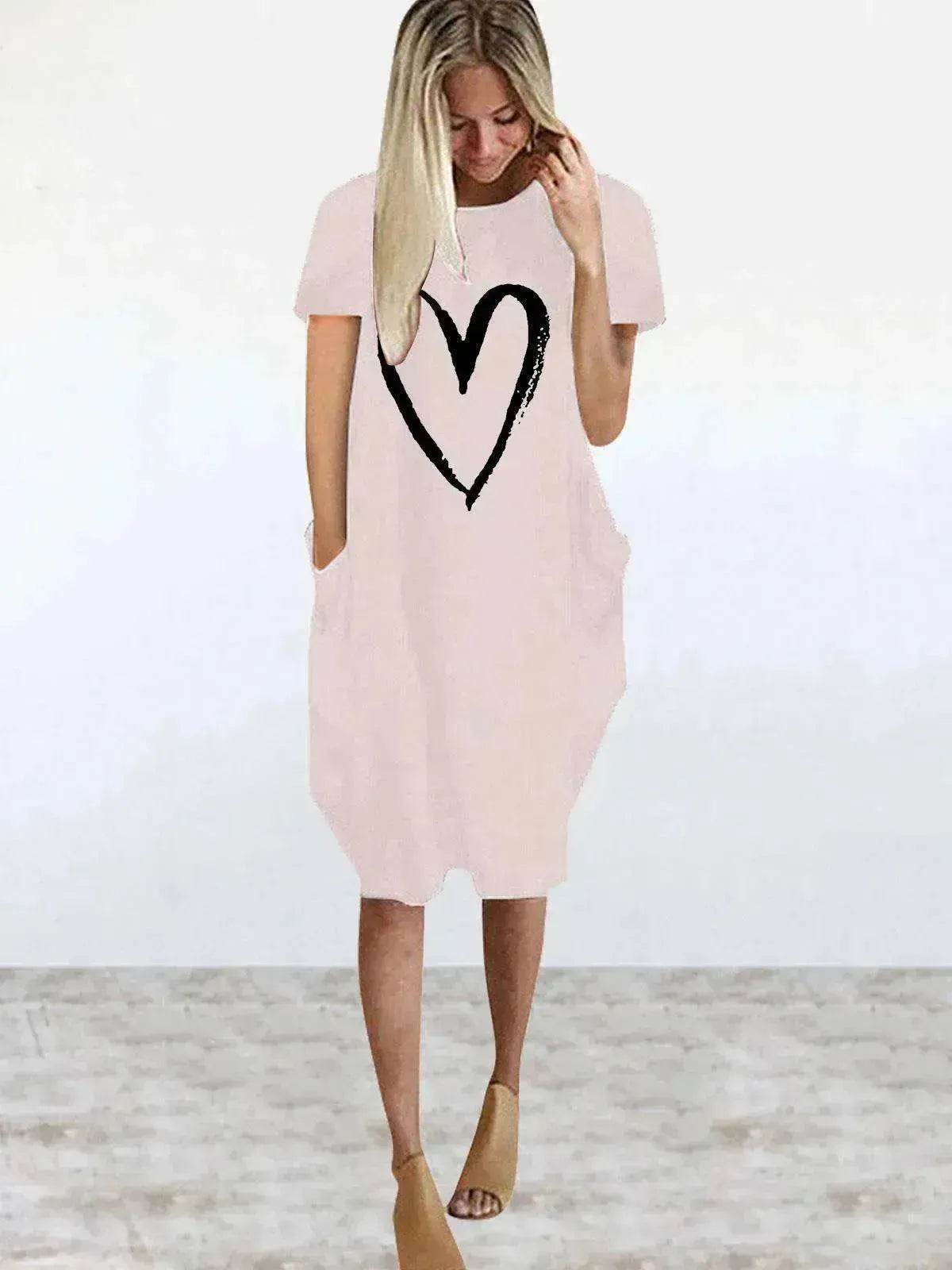 Short Sleeve Dress Valentine's Day Heart Print - www.Shopthatapp.com