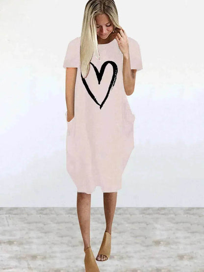 Short Sleeve Dress Valentine's Day Heart Print - www.Shopthatapp.com