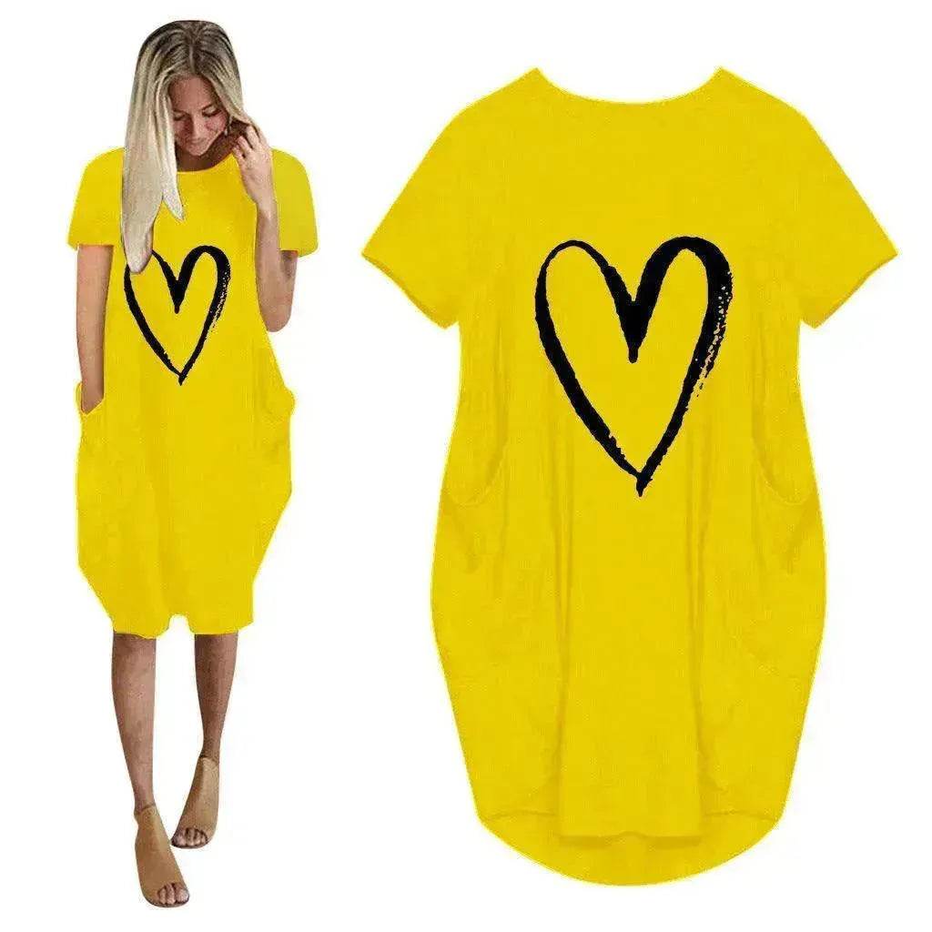 Short Sleeve Dress Valentine's Day Heart Print - www.Shopthatapp.com