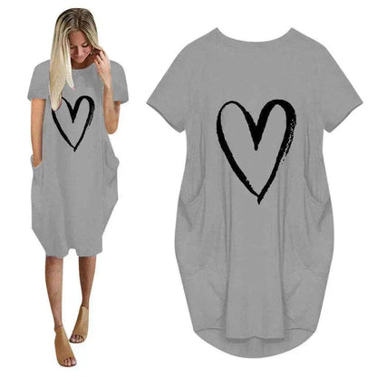 Short Sleeve Dress Valentine's Day Heart Print - www.Shopthatapp.com