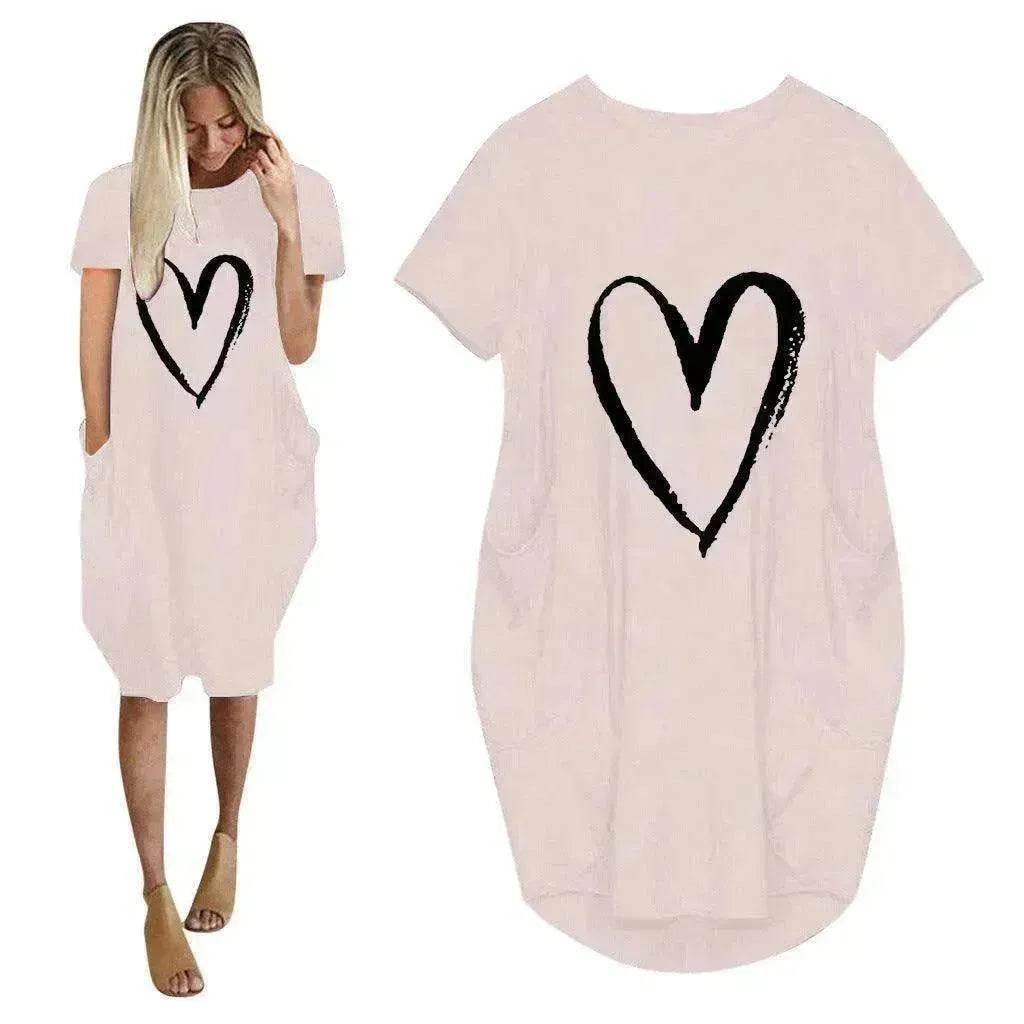Short Sleeve Dress Valentine's Day Heart Print - www.Shopthatapp.com
