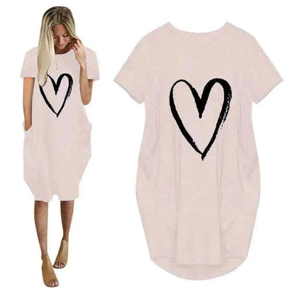 Short Sleeve Dress Valentine's Day Heart Print - www.Shopthatapp.com