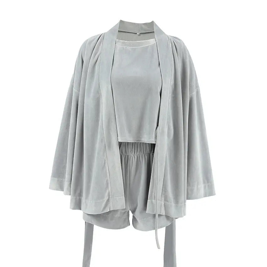 Short-sleeved Shorts Outerwear Gown Three-piece Pajamas For Women - www.Shopthatapp.com