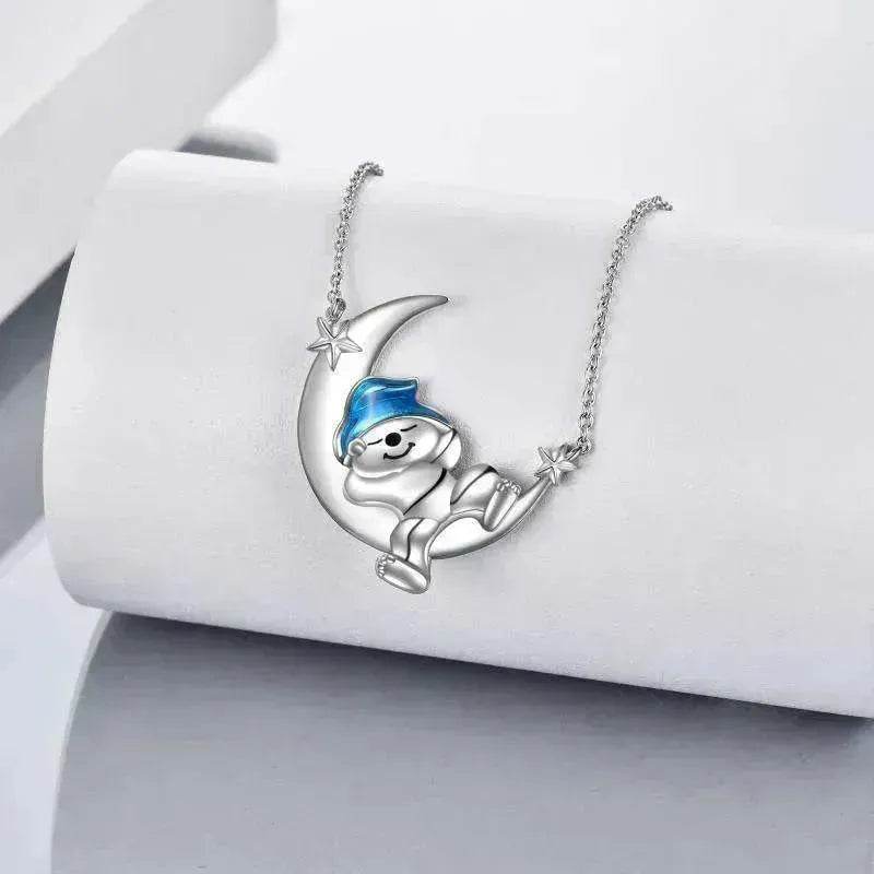 Silver Bear Moon Pendant - Cute Animal Jewelry - www.Shopthatapp.com