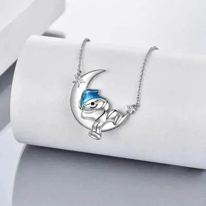 Silver Bear Moon Pendant - Cute Animal Jewelry - www.Shopthatapp.com