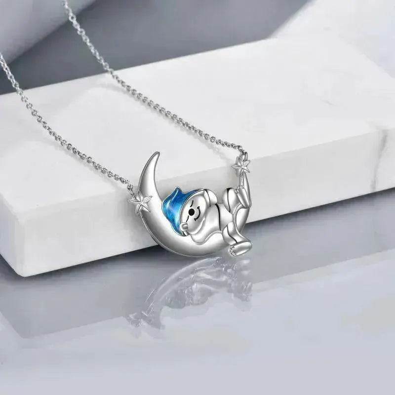 Silver Bear Moon Pendant - Cute Animal Jewelry - www.Shopthatapp.com