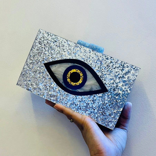 Silver Evil Eye Clutch - Www.Shopthatapp.com