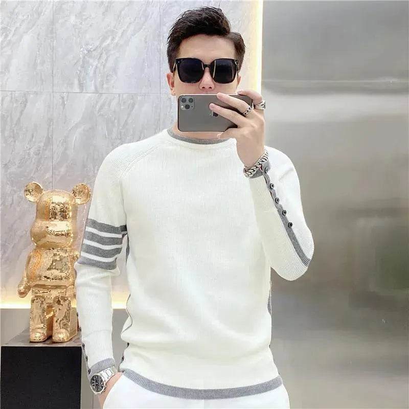 Simple All-match Slim fit Round Neck Pullover Sweater top for men - www.Shopthatapp.com #