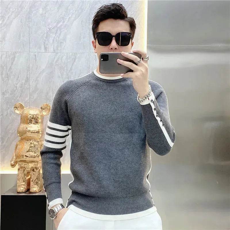 Simple All-match Slim fit Round Neck Pullover Sweater top for men - www.Shopthatapp.com #
