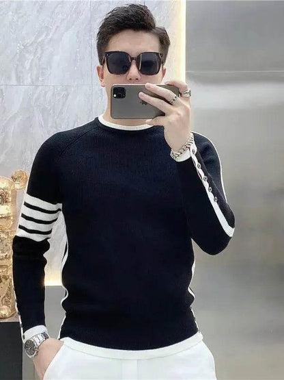 Simple All-match Slim fit Round Neck Pullover Sweater top for men - www.Shopthatapp.com #