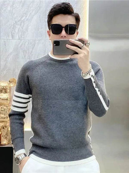 Simple All-match Slim fit Round Neck Pullover Sweater top for men - www.Shopthatapp.com #
