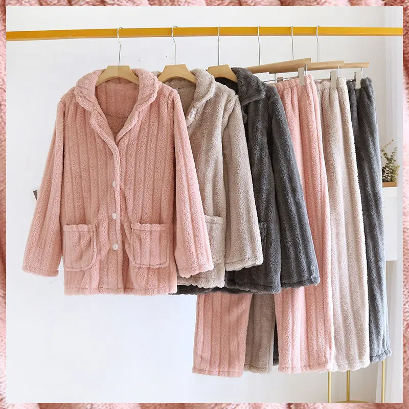 Simple Coral Fleece Couple Pajamas For Women Autumn And Winter - www.Shopthatapp.com