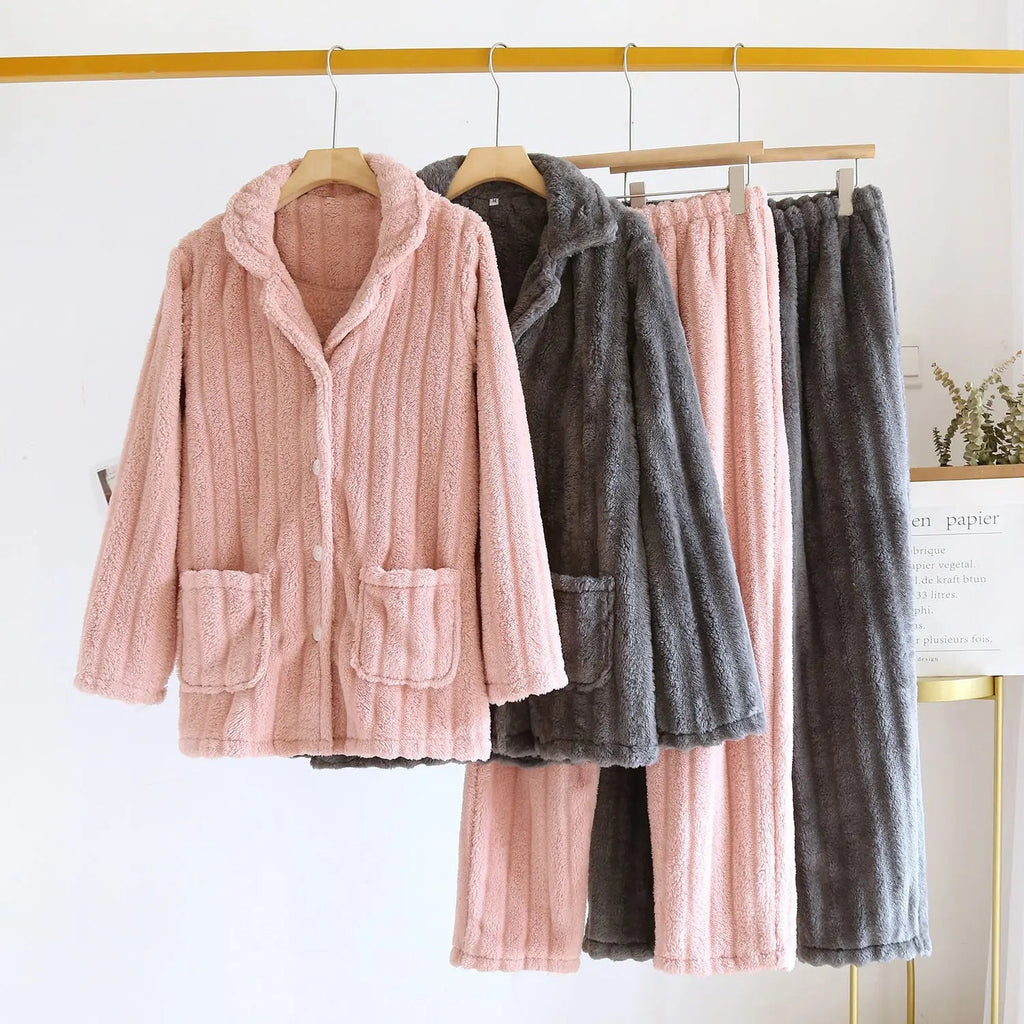 Simple Coral Fleece Couple Pajamas For Women Autumn And Winter - www.Shopthatapp.com