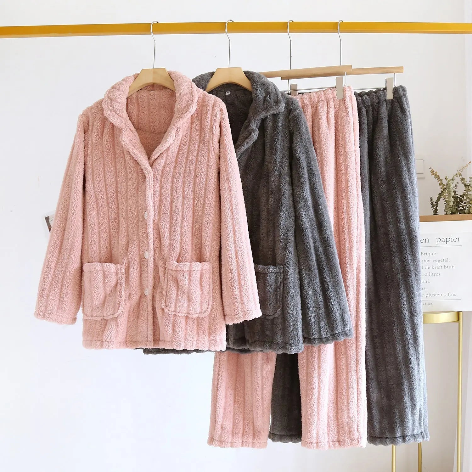 Simple Coral Fleece Couple Pajamas For Women Autumn And Winter - www.Shopthatapp.com