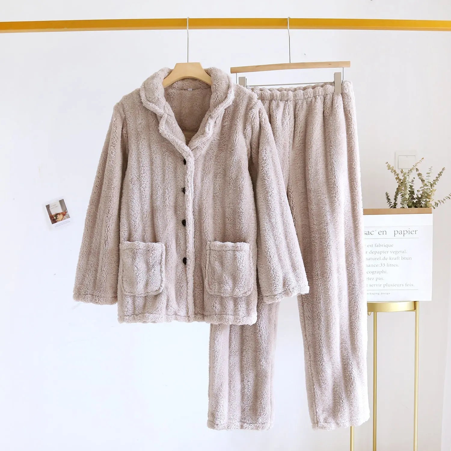 Simple Coral Fleece Couple Pajamas For Women Autumn And Winter - www.Shopthatapp.com