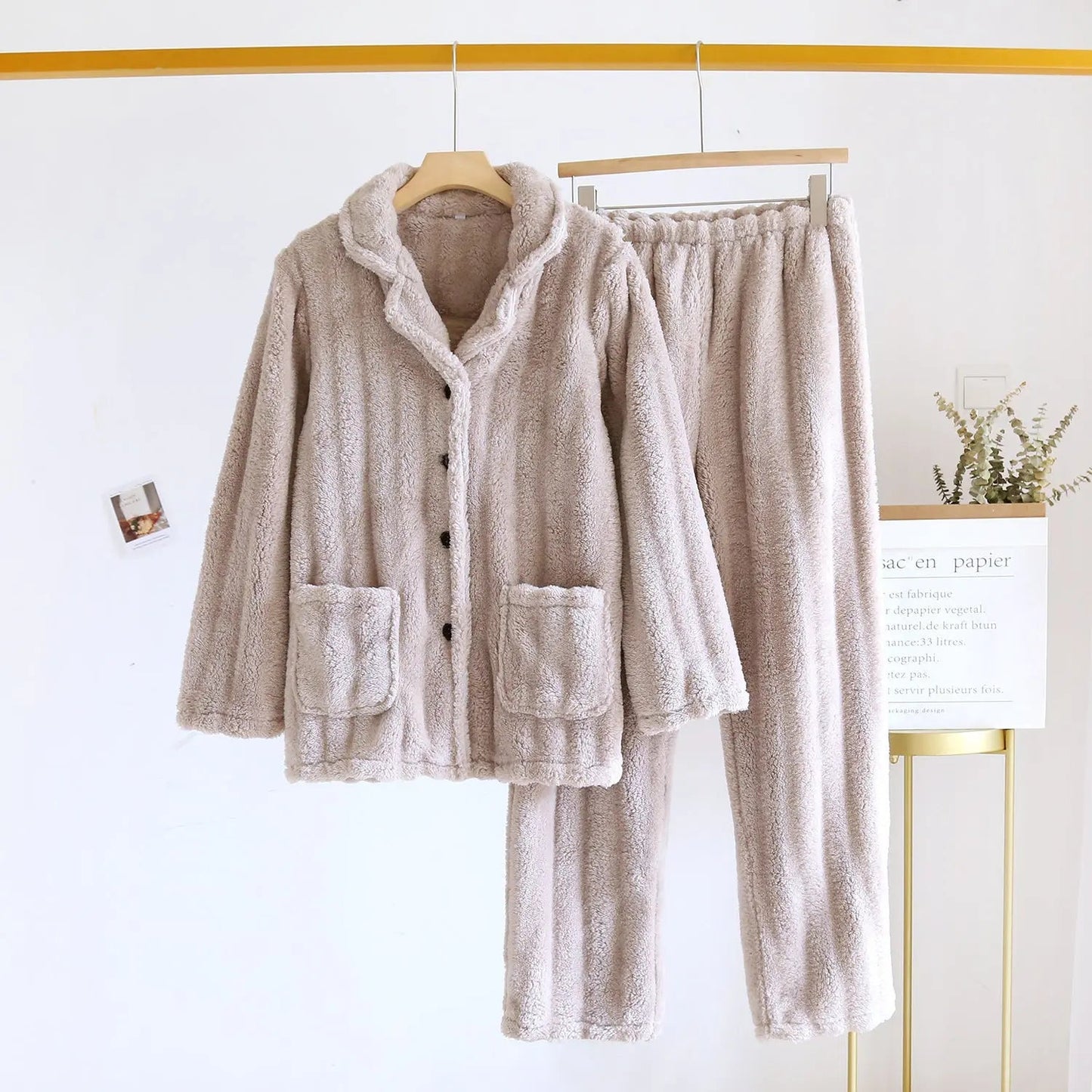 Simple Coral Fleece Couple Pajamas For Women Autumn And Winter - www.Shopthatapp.com #