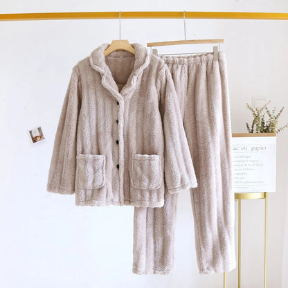 Simple Coral Fleece Couple Pajamas For Women Autumn And Winter - www.Shopthatapp.com #