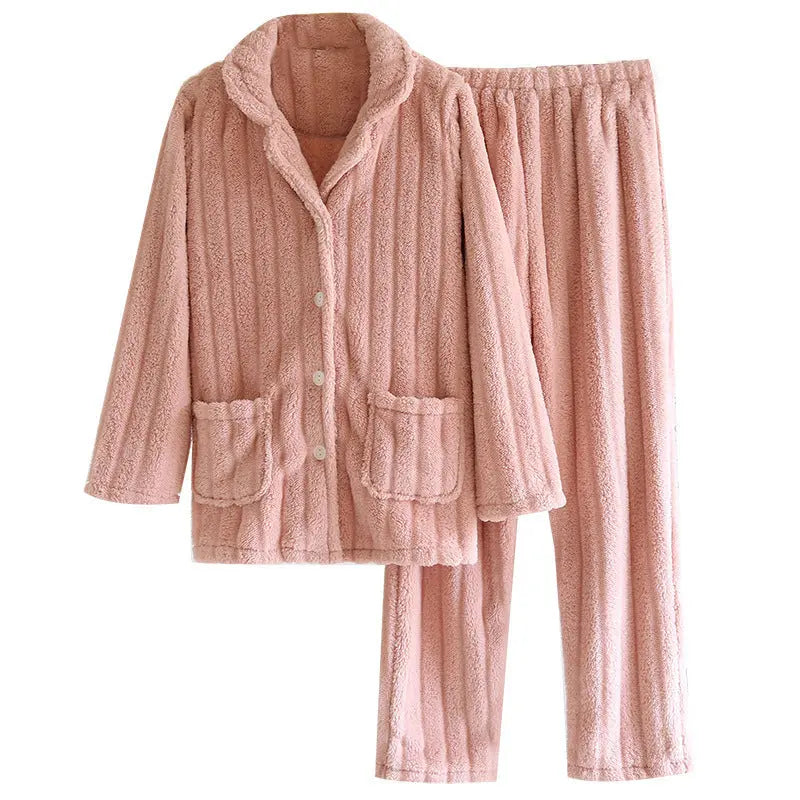 Simple Coral Fleece Couple Pajamas For Women Autumn And Winter - www.Shopthatapp.com #